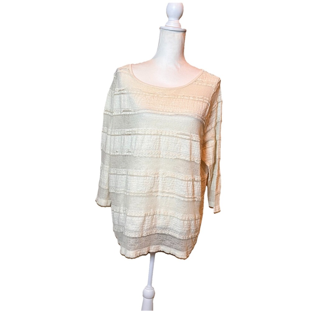 LRL Lauren Jeans Co Ralph Lauren Top Womens 2X Cream Textured Stripe Knit Boho